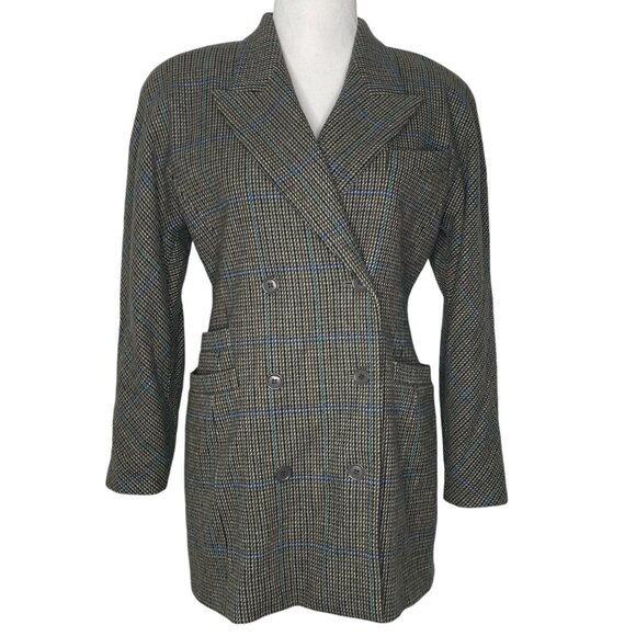 Escada Jackets & Blazers - Vtg Escada Wool Blazer Jacket by Margaretha Ley Size 38 Plaid Double Breasted